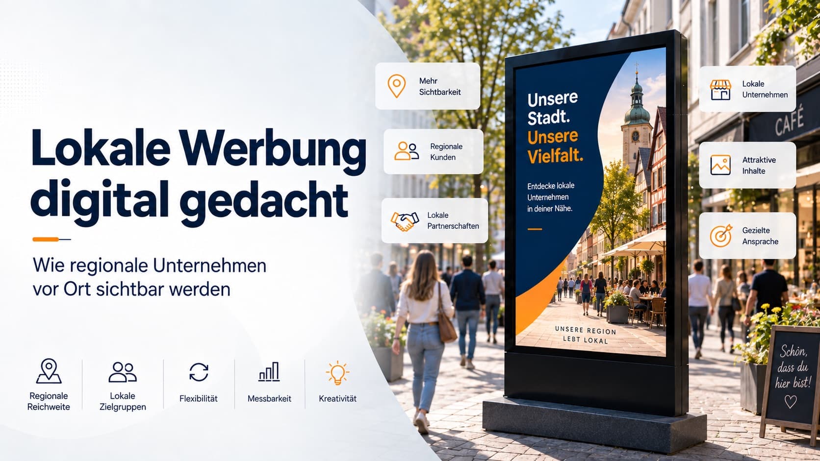 Digitale lokale Werbung für regionale Unternehmen auf einem Bildschirm