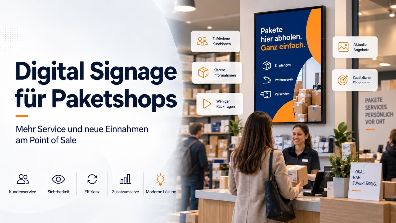 Digital Signage mit Serviceinformationen in einem Paketshop