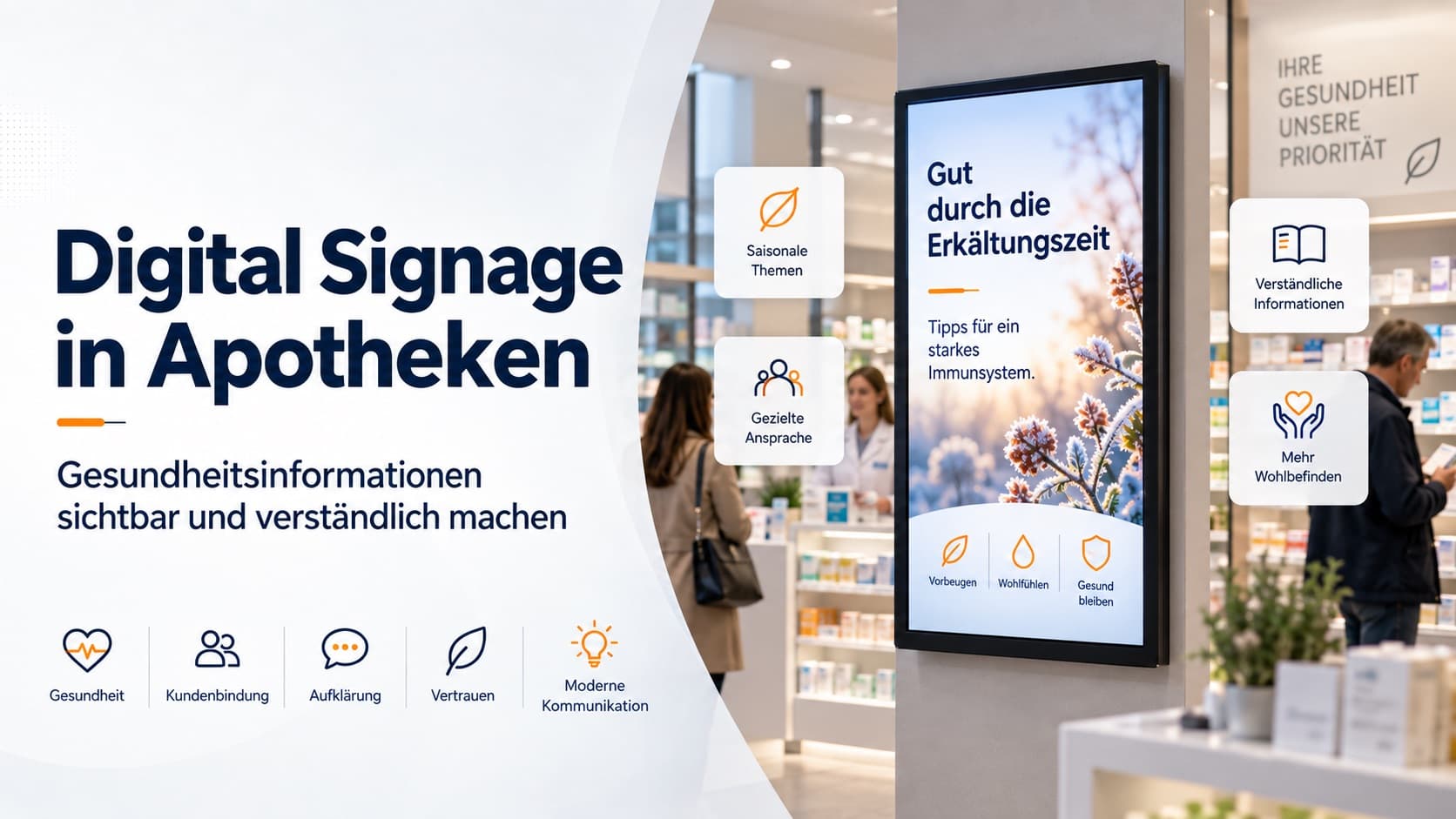 Digital Signage mit Gesundheitsinformationen in einer Apotheke