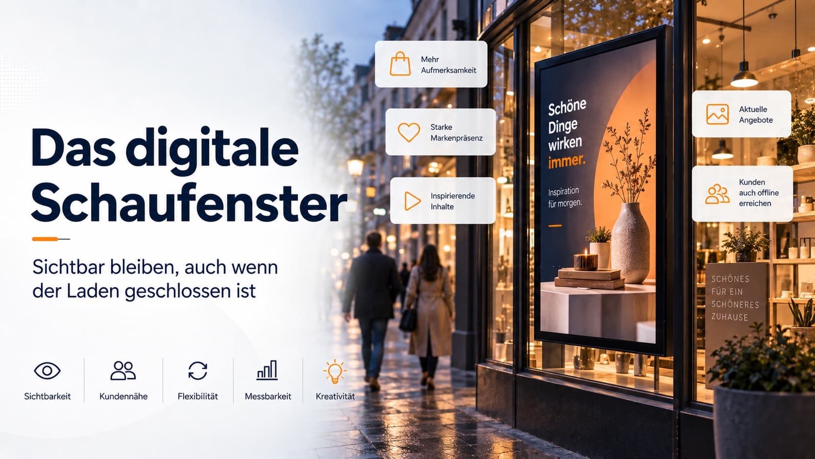 Digitales Schaufenster mit Angeboten außerhalb der Öffnungszeiten