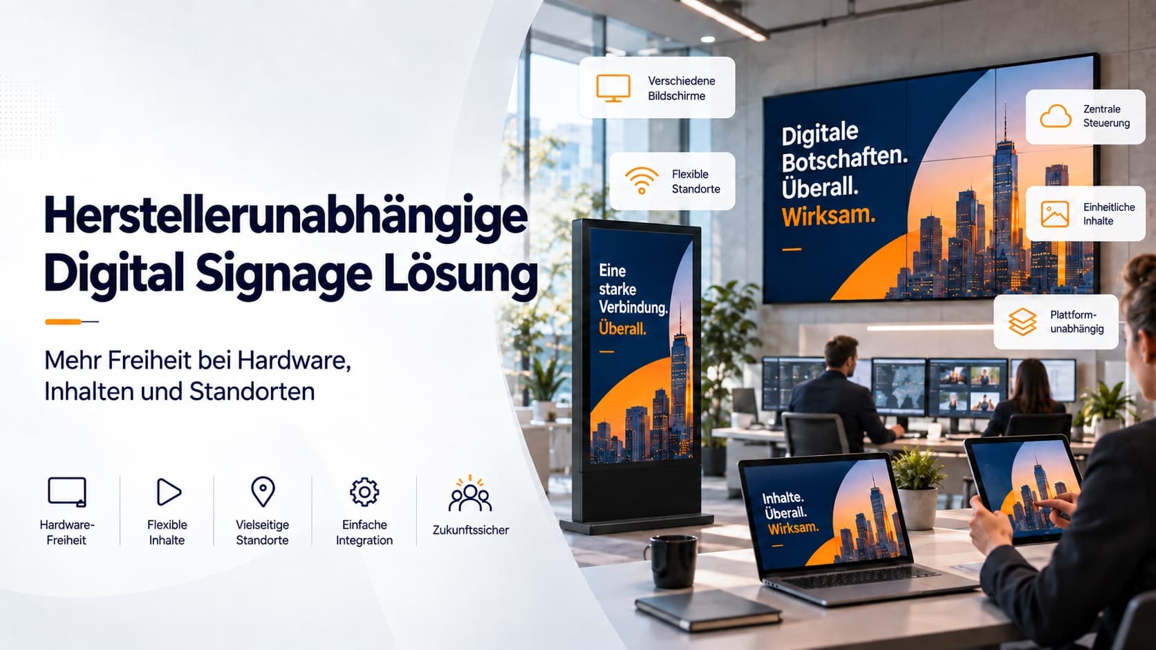 Herstellerunabhängige Digital Signage Lösung für verschiedene Bildschirmtypen