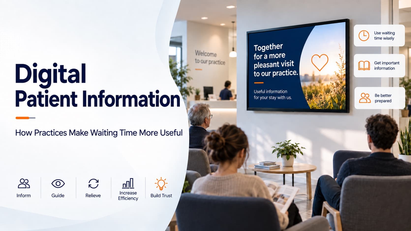 Digital patient information displayed on a waiting room screen