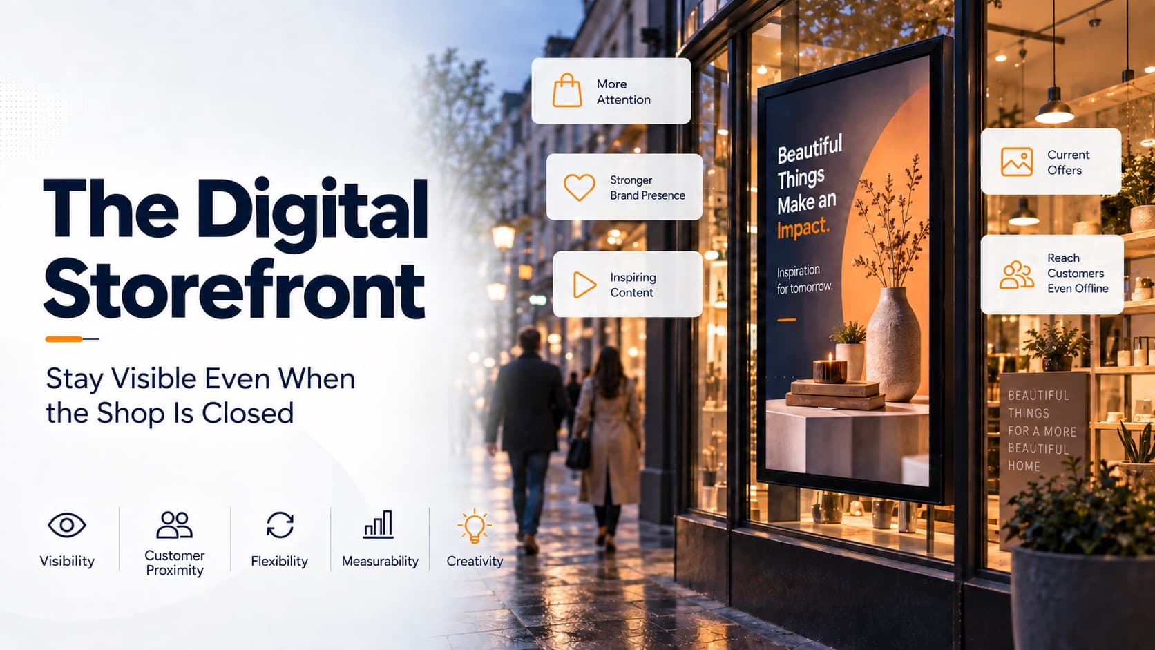 Digital storefront displaying offers outside opening hours