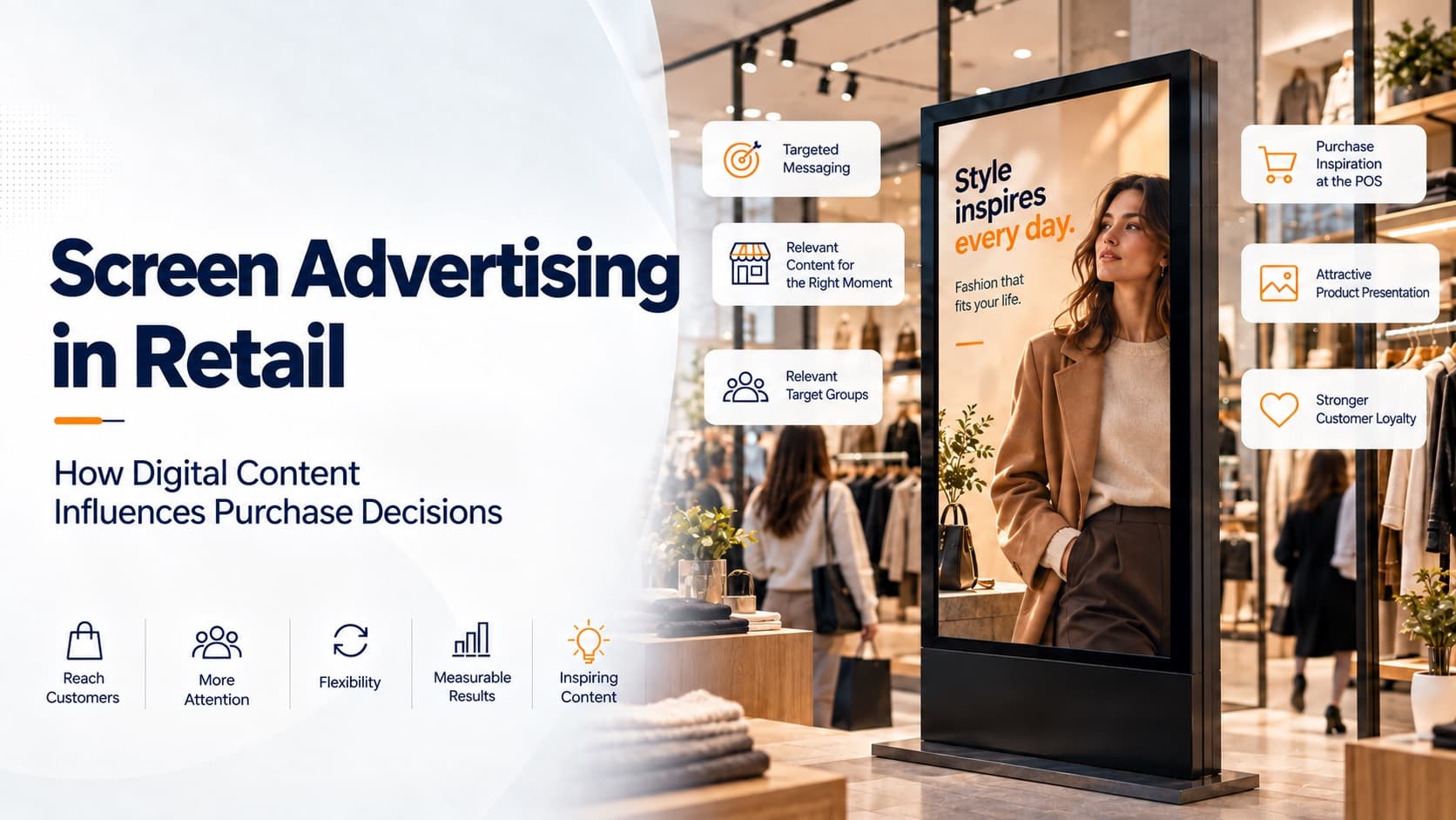 Screen advertising displaying digital offers in a retail store