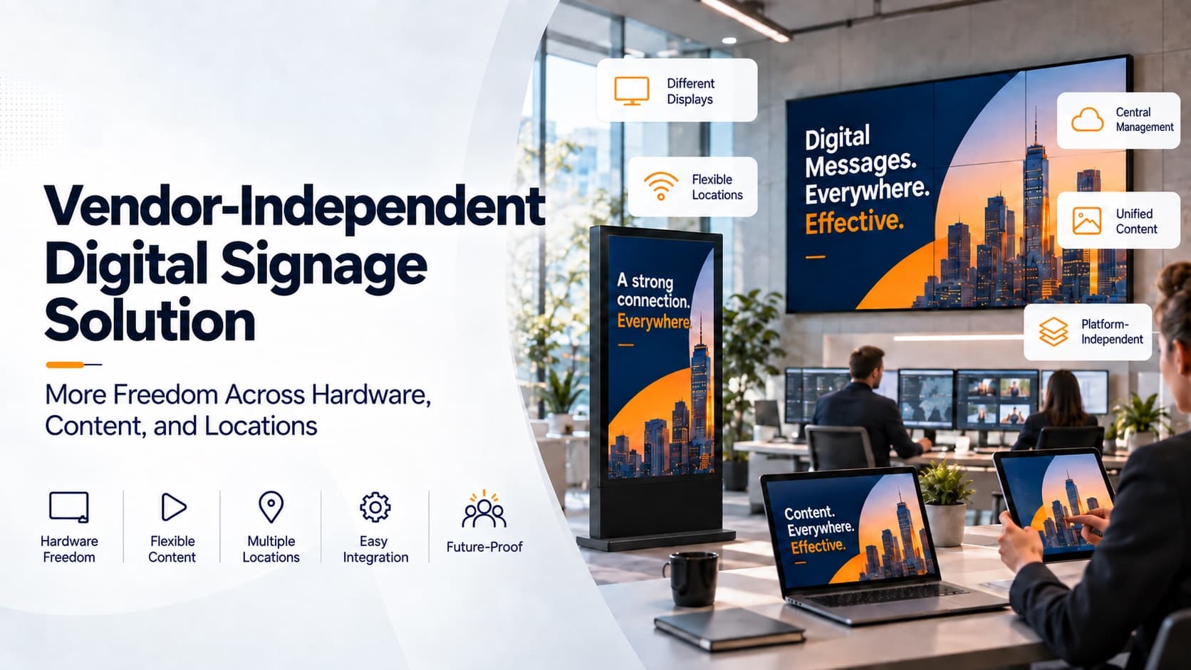 Vendor-independent digital signage solution for different screen types